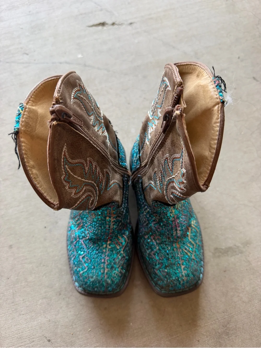 Roper Kids Glitter Aztec Western Cowboy Boots - Turquoise / Brown